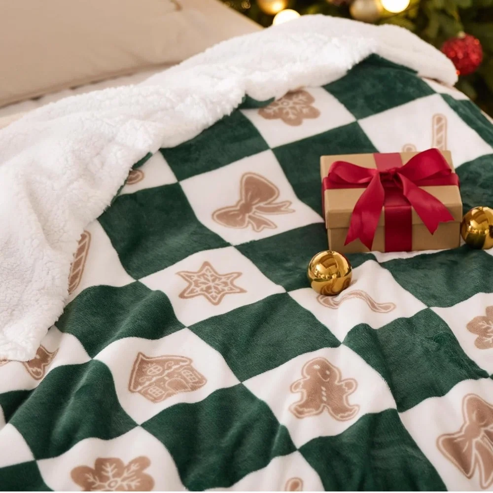 Festive Green and Tan Holiday Throw Blanket